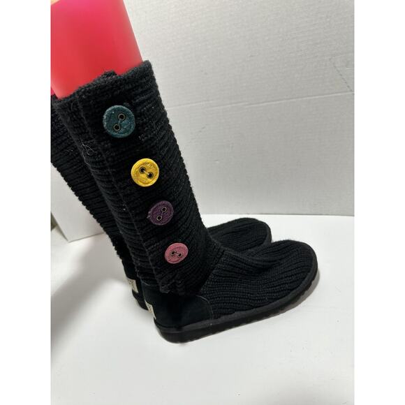 UGG CLASSIC CARDY 1967 KNIT BUTTON BLACK‎ TALL BOOTS US Sz 6 WOMEN Discontinued - Picture 2 of 13